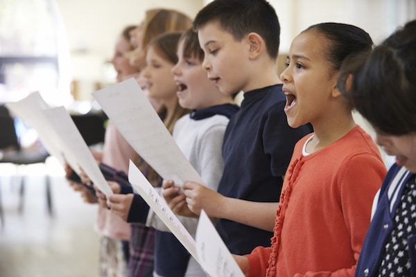 Children singing to help their hearing Group Of School Children Singing In Choir Together